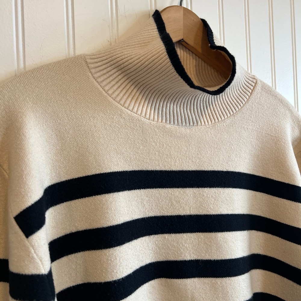 Deluc Cream and Black Striped Cowl Neck Sweater - Picture 3 of 9